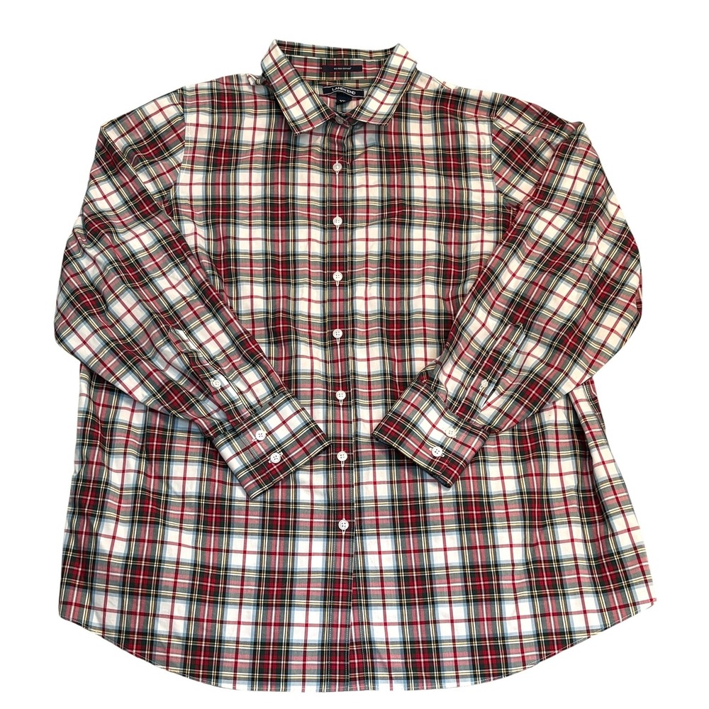 Lands End Supima Cotton Shirt Women 22W Button up Red Plaid No Iron Long Sleeve